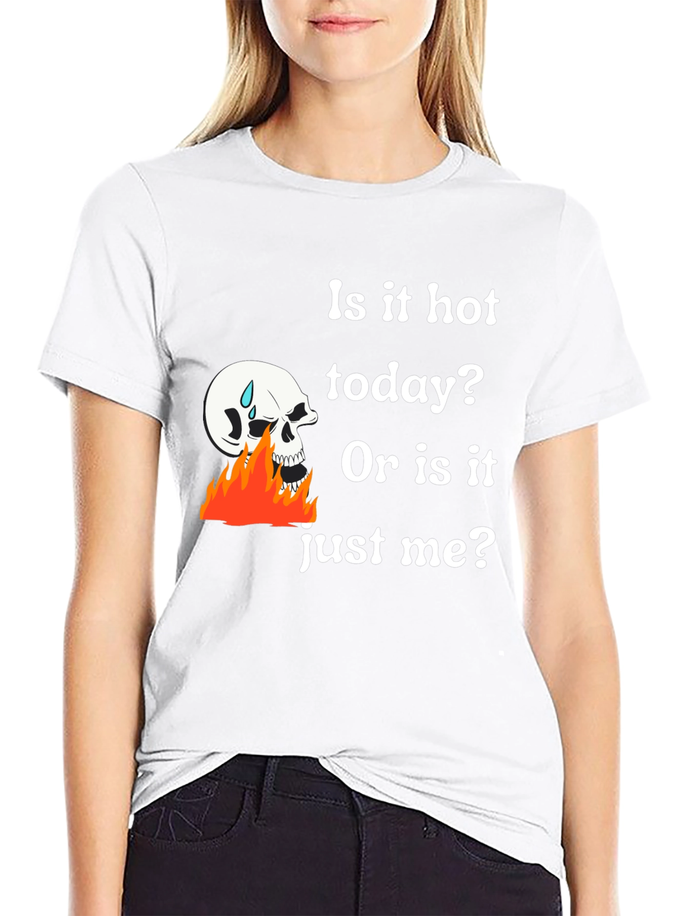 Humorous Skull on Fire Graphic T-Shirt