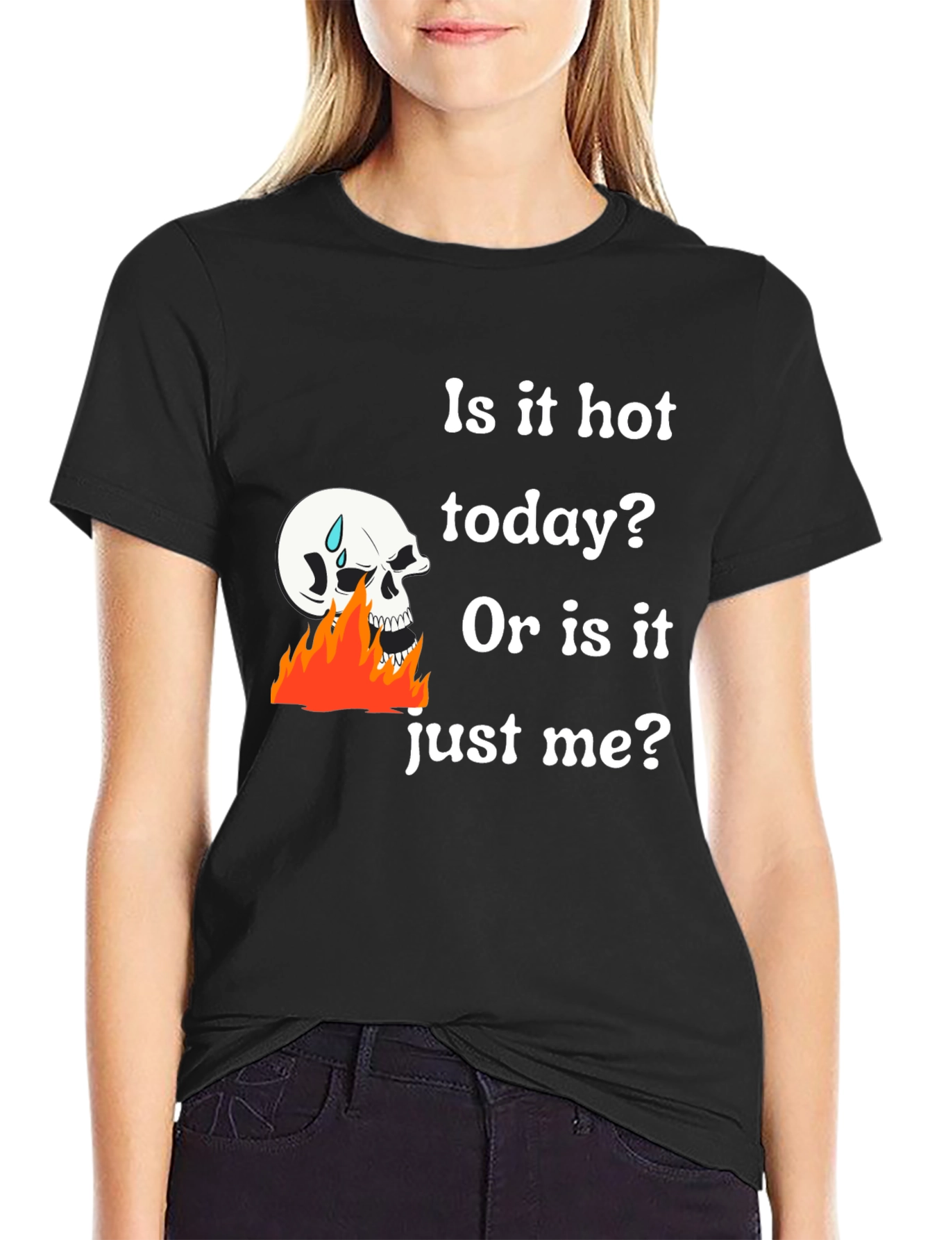 Humorous Skull on Fire Graphic T-Shirt