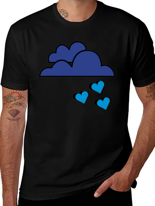 Blue Cloud Heart Rain Graphic Tee - Black