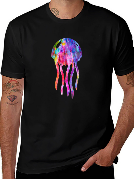 Colorful Jellyfish Graphic Black T-Shirt
