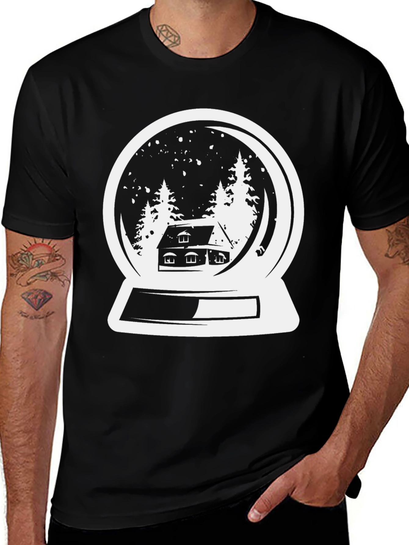 Winter Snow Globe Cabin Tee