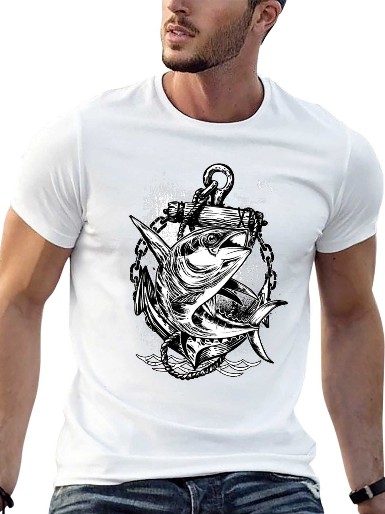Anchor & Fish Graphic Tee - Black