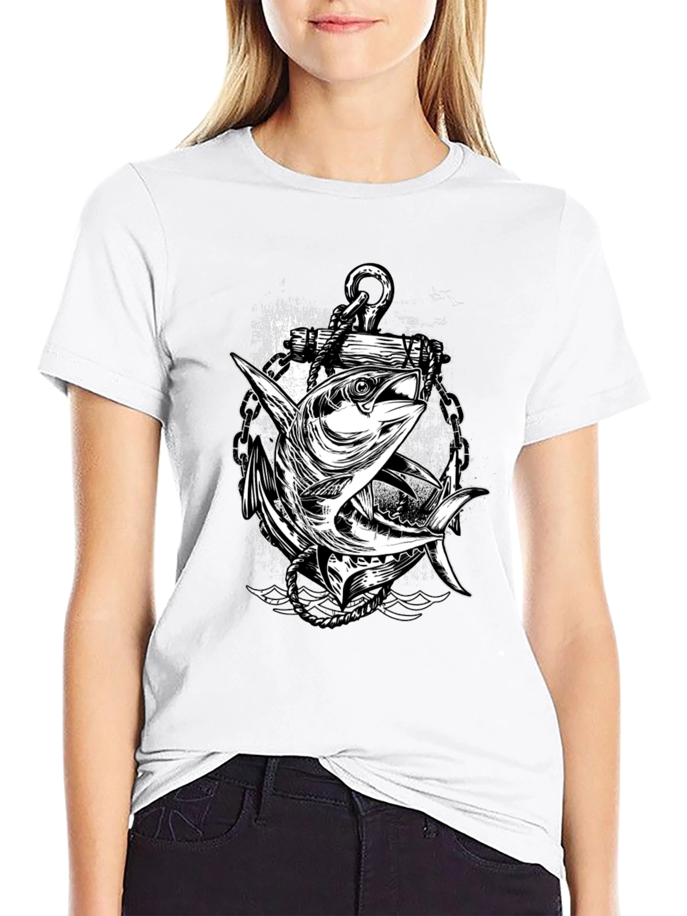 Anchor & Fish Graphic Tee - Black