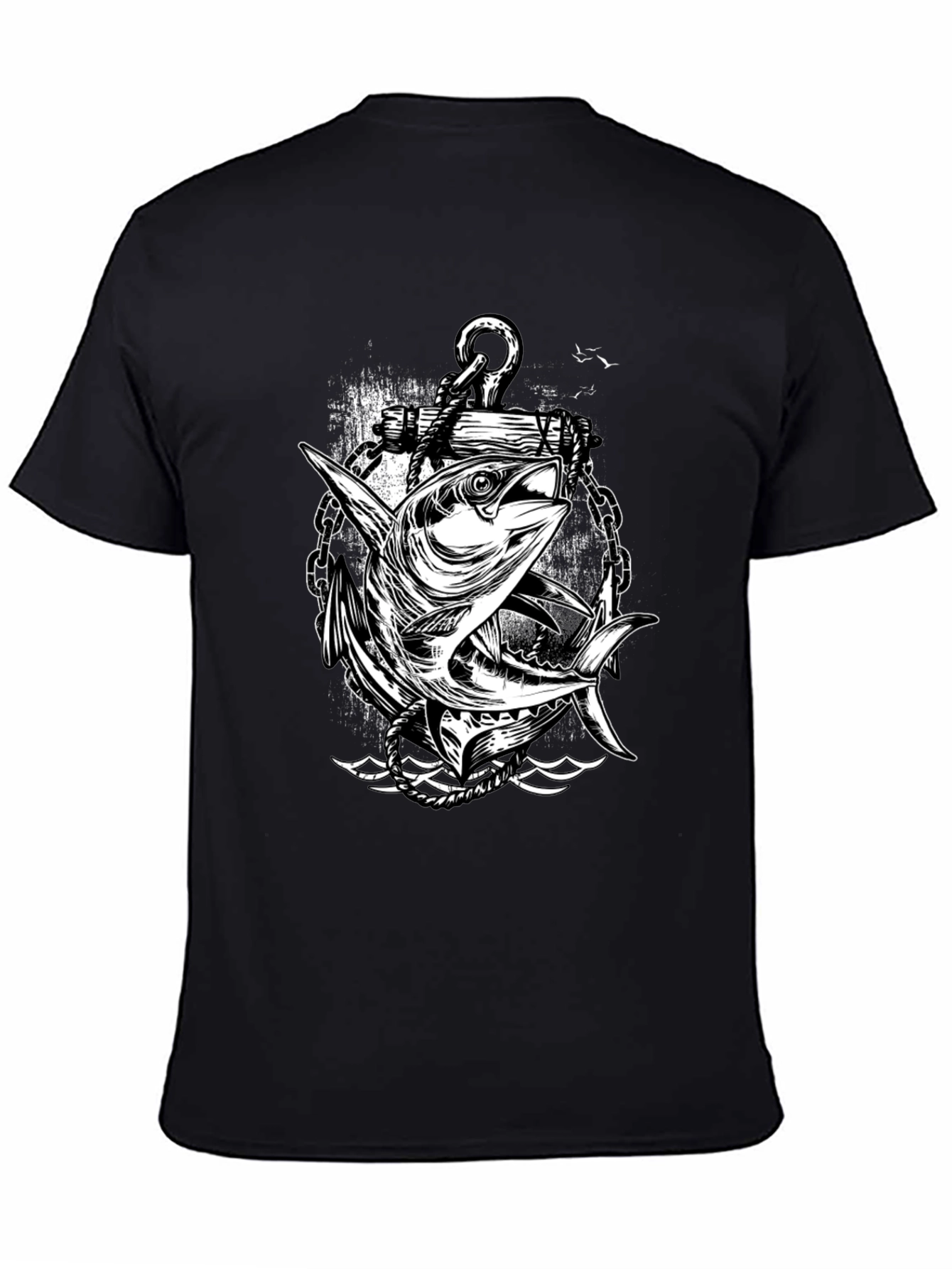 Anchor & Fish Graphic Tee - Black