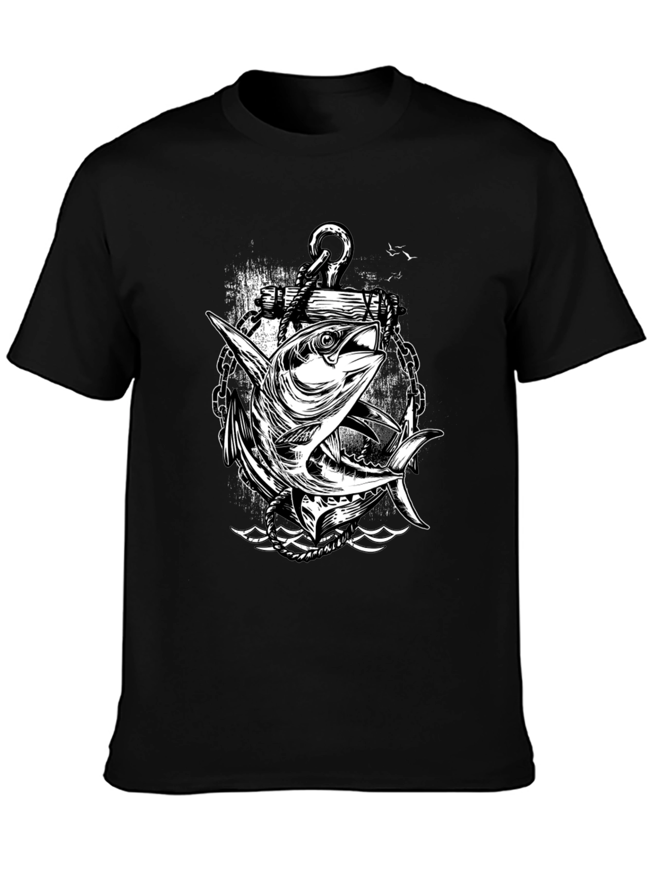 Anchor & Fish Graphic Tee - Black