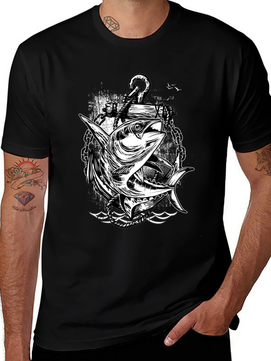 Anchor & Fish Graphic Tee - Black