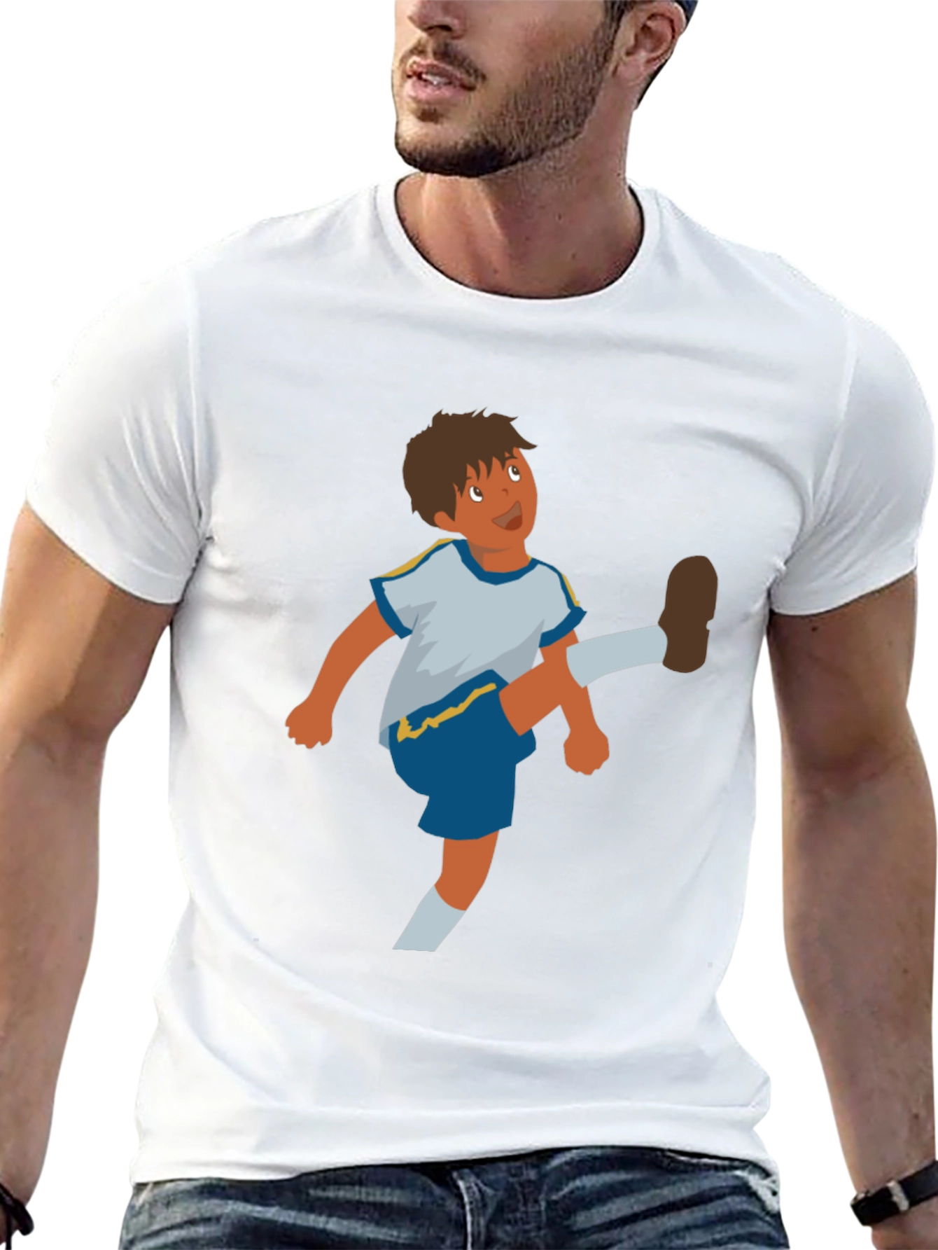 Cartoon Soccer Boy Graphic Tee - Casual Comfort