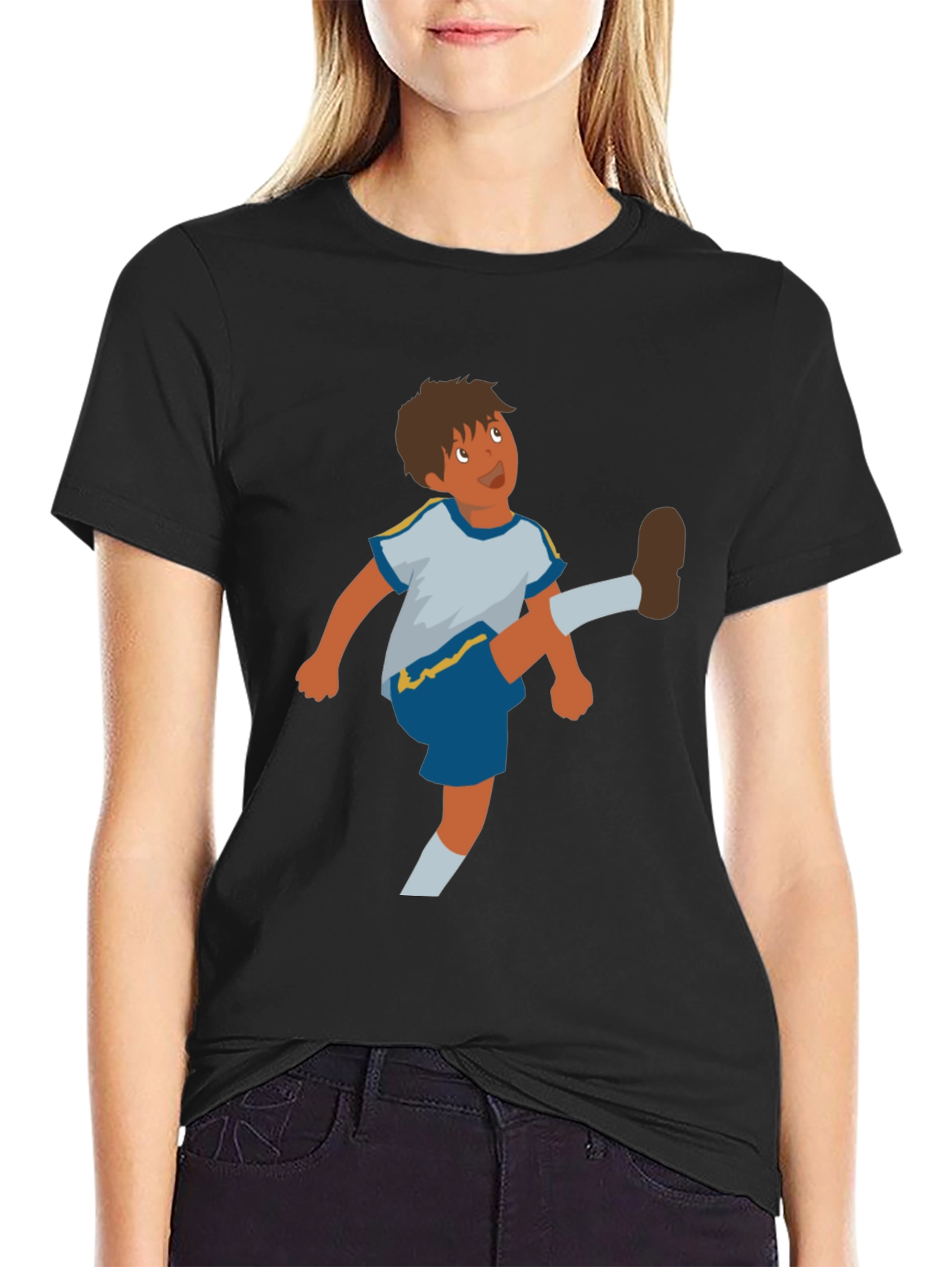 Cartoon Soccer Boy Graphic Tee - Casual Comfort