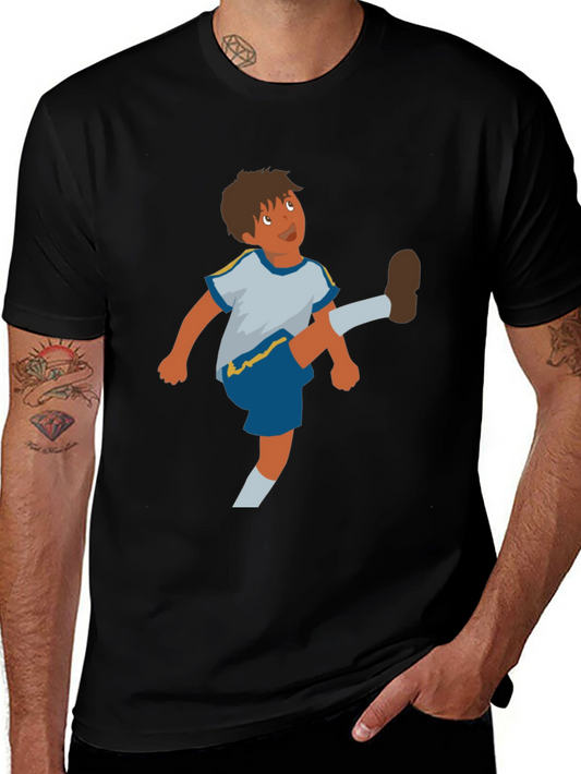 Cartoon Soccer Boy Graphic Tee - Casual Comfort