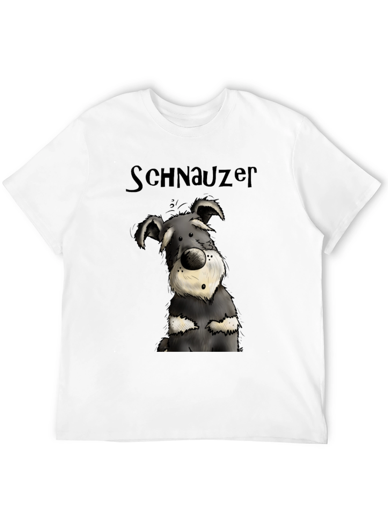 Schnauzer Cartoon Dog Graphic Tee - Black Cotton T-Shirt