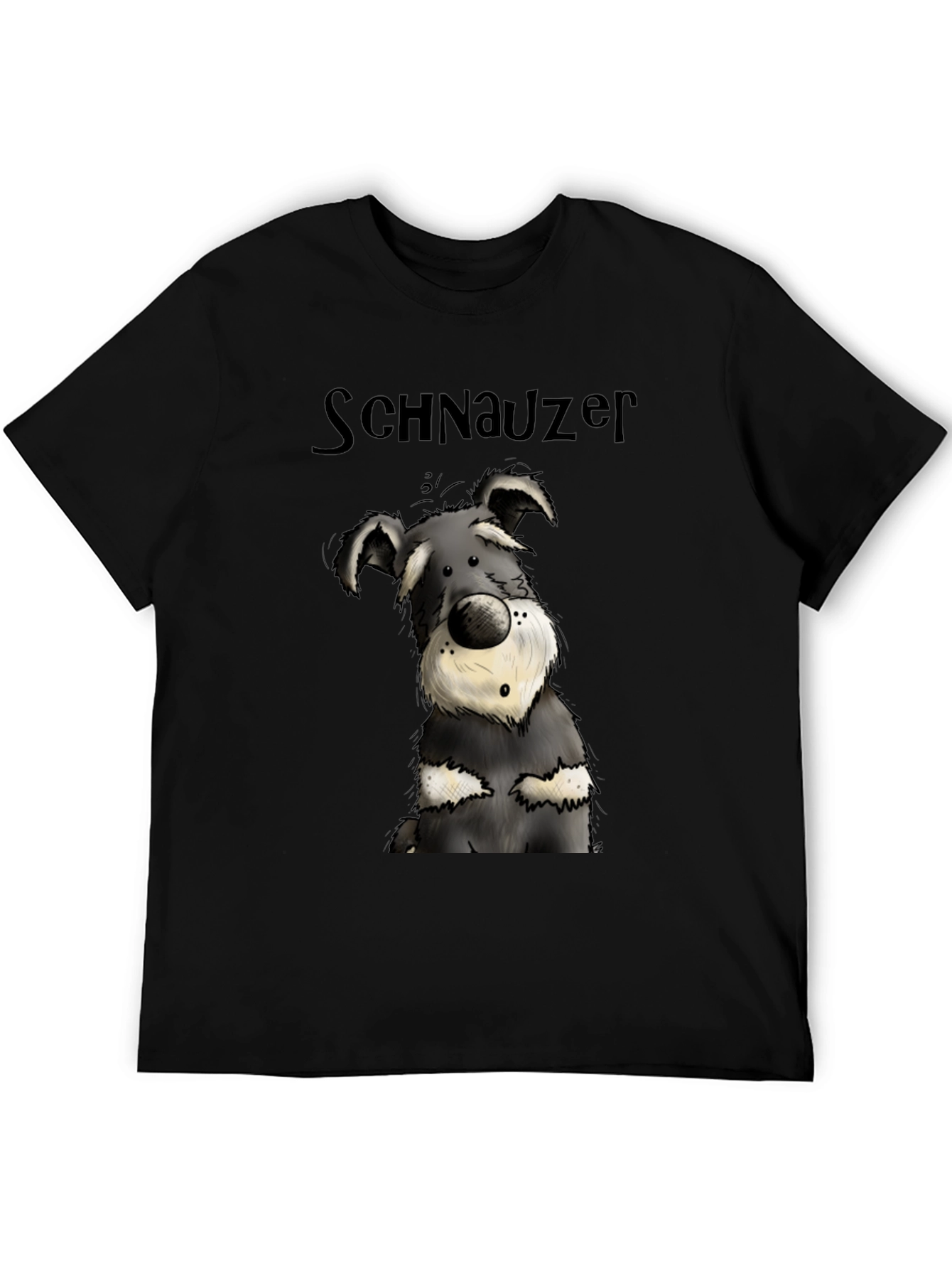 Schnauzer Cartoon Dog Graphic Tee - Black Cotton T-Shirt