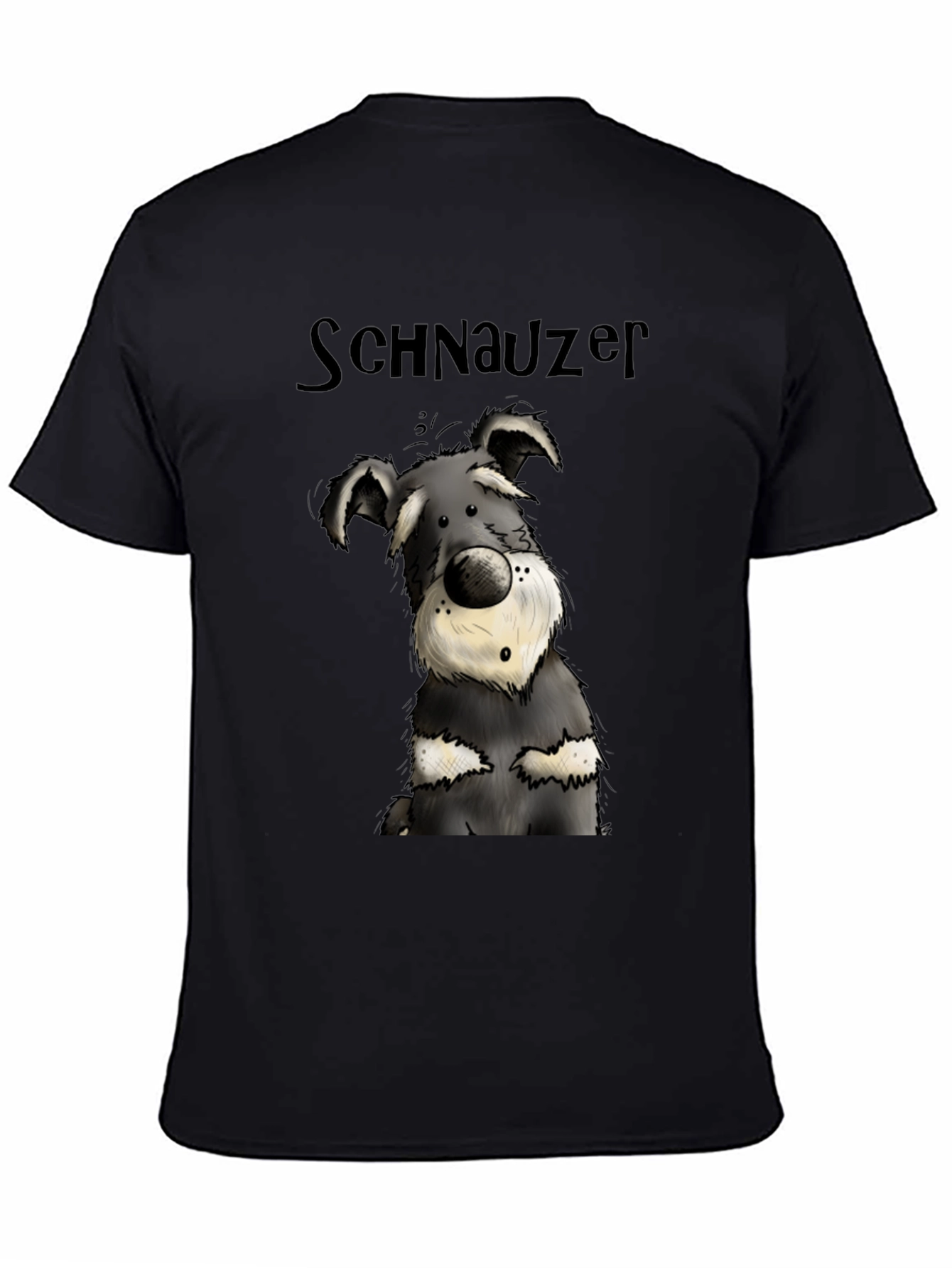 Schnauzer Cartoon Dog Graphic Tee - Black Cotton T-Shirt