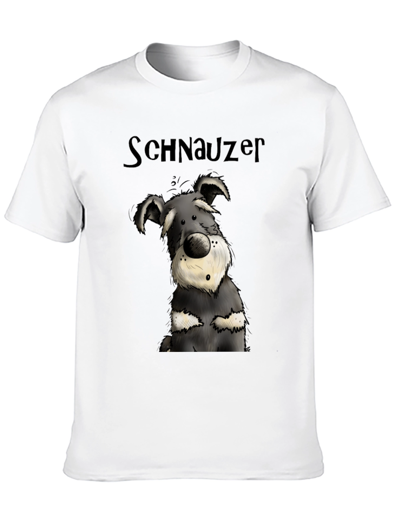 Schnauzer Cartoon Dog Graphic Tee - Black Cotton T-Shirt