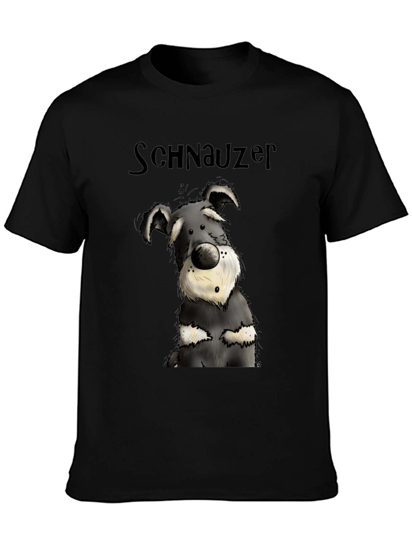 Schnauzer Cartoon Dog Graphic Tee - Black Cotton T-Shirt