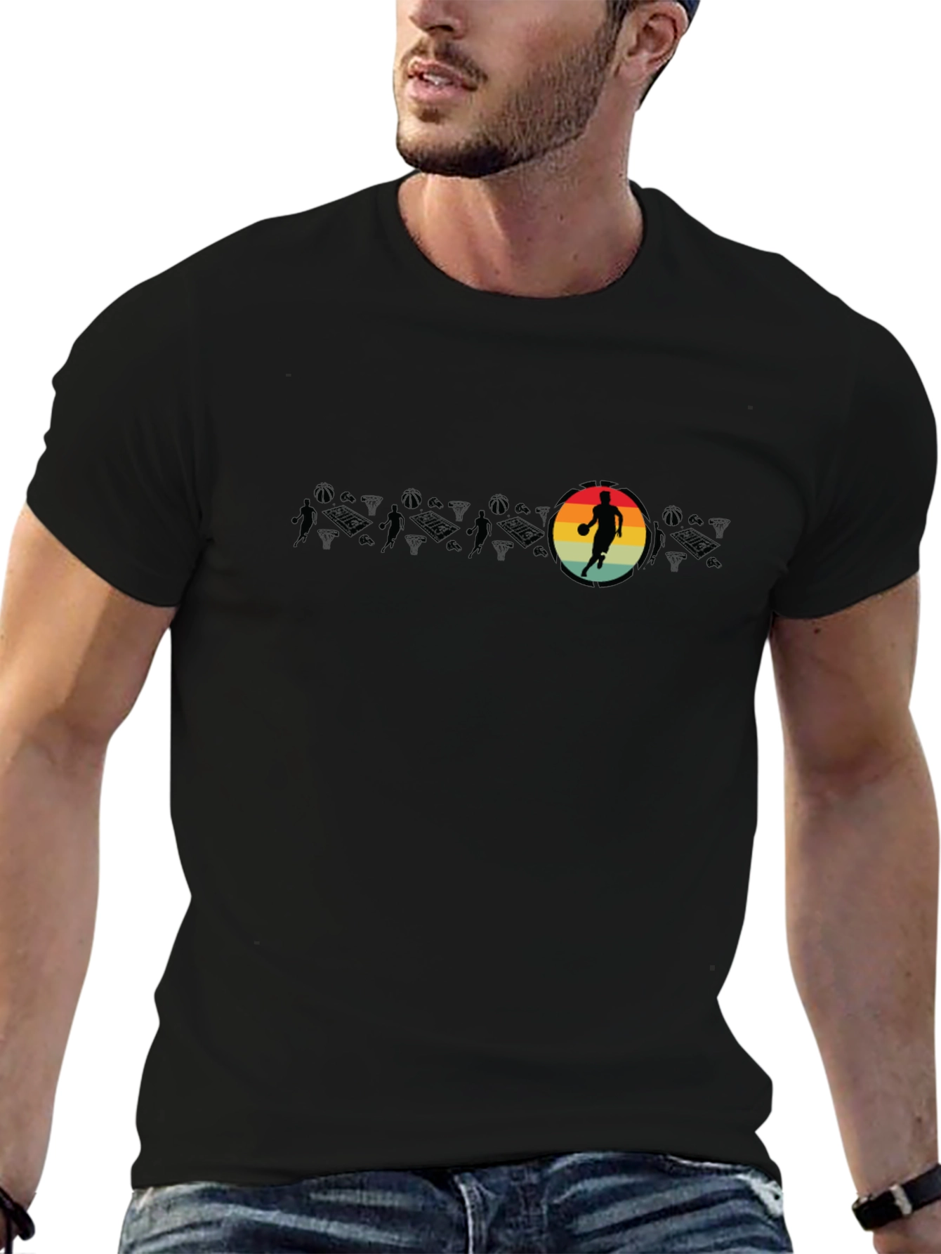 Retro Basketball Player Black T-Shirt