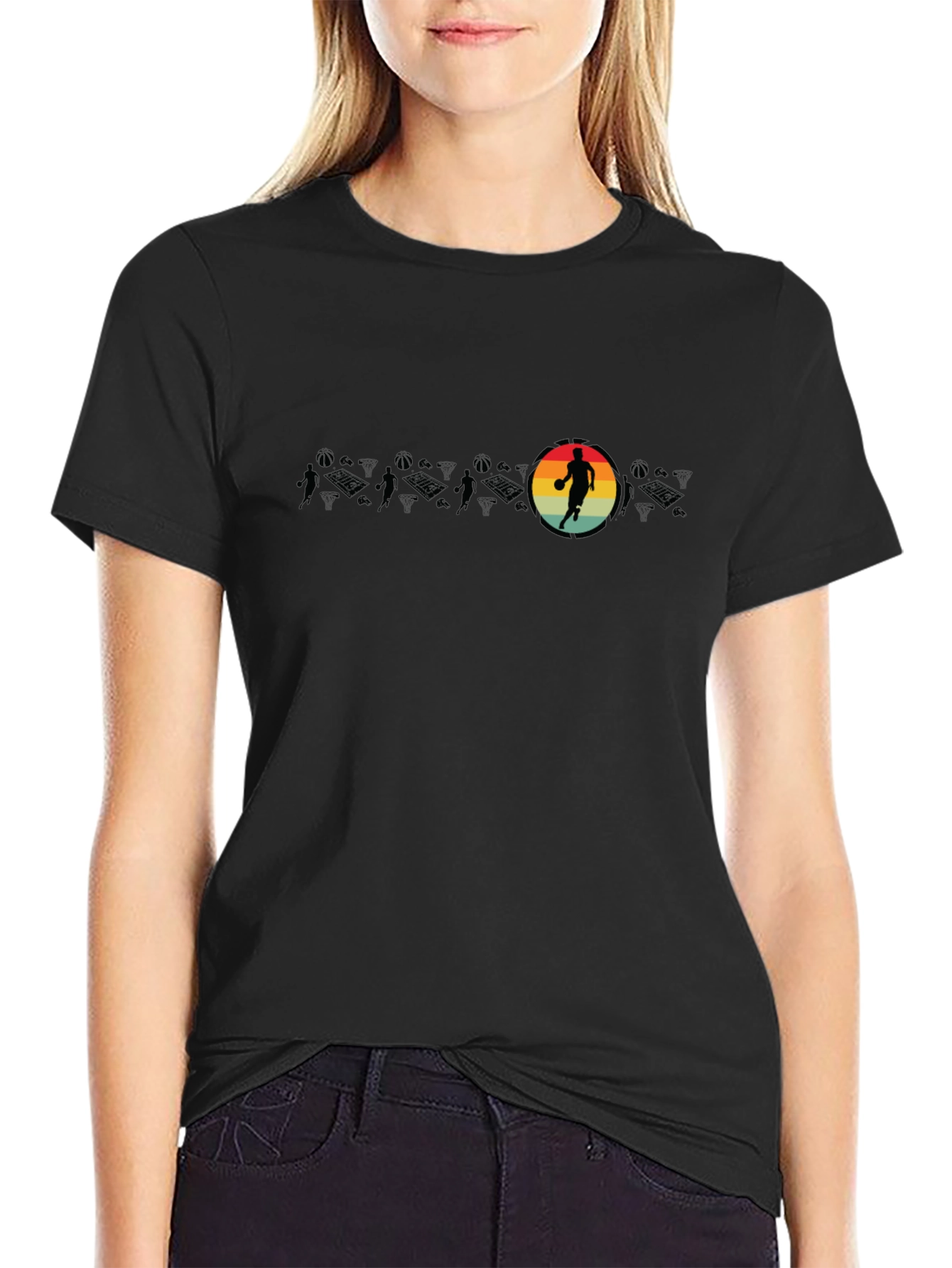 Retro Basketball Player Black T-Shirt