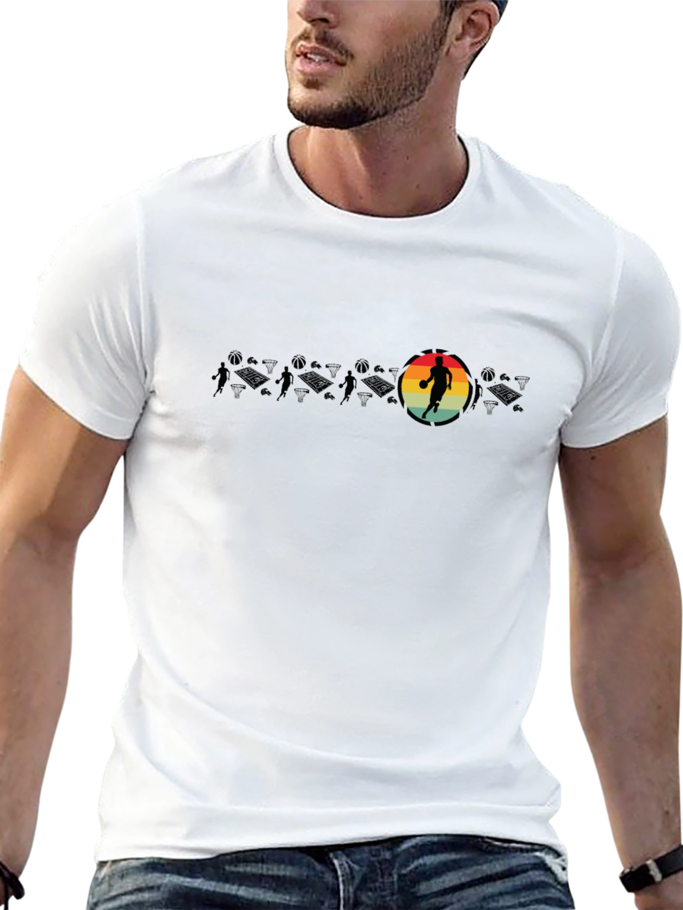Retro Basketball Player Black T-Shirt