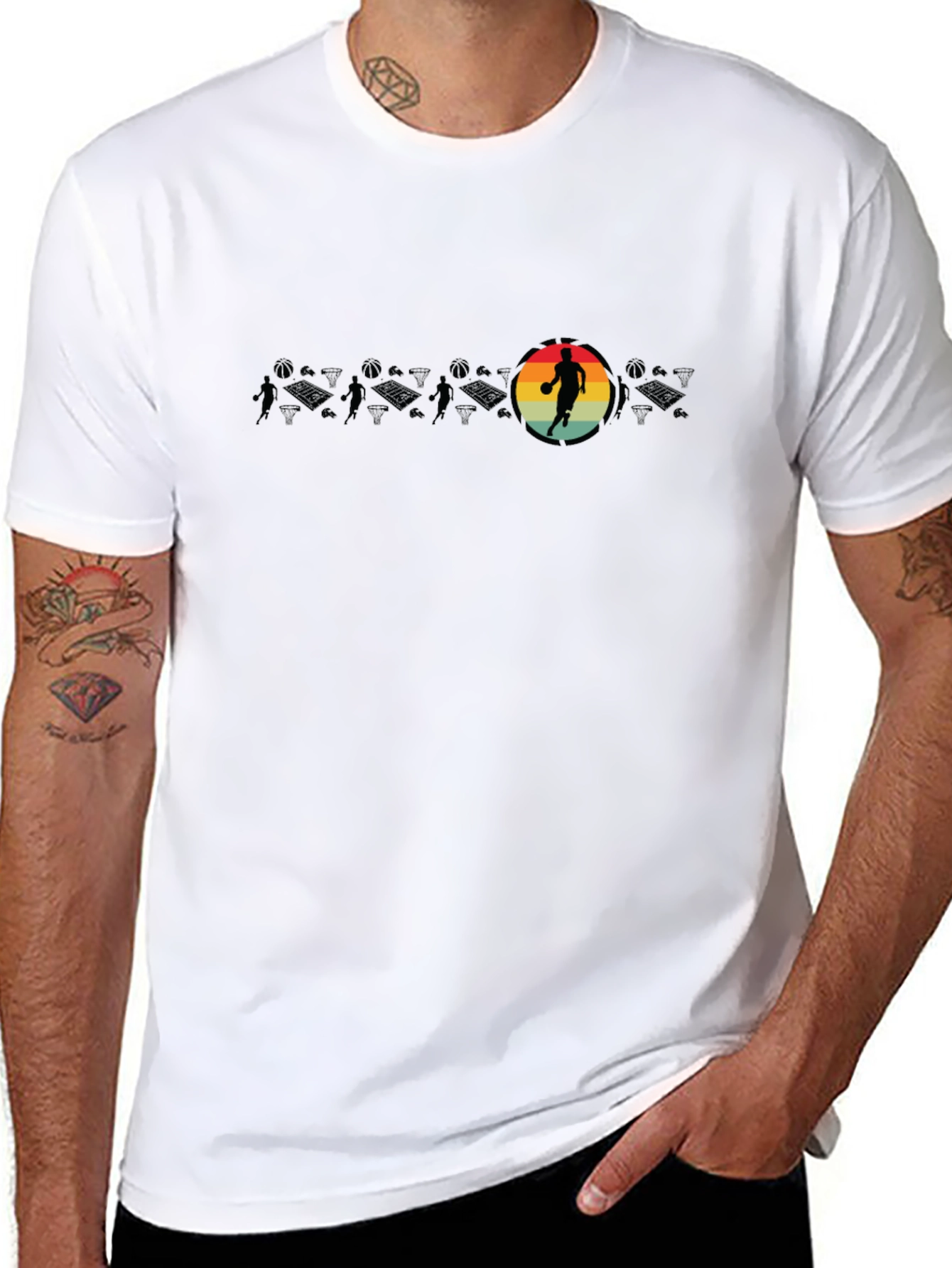 Retro Basketball Player Black T-Shirt