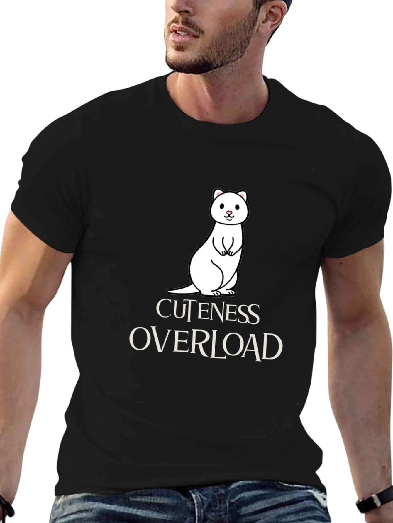 Cute Ermine Cuteness Overload Black T-Shirt