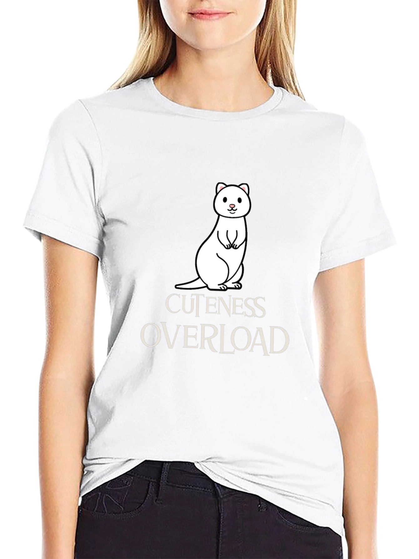 Cute Ermine Cuteness Overload Black T-Shirt