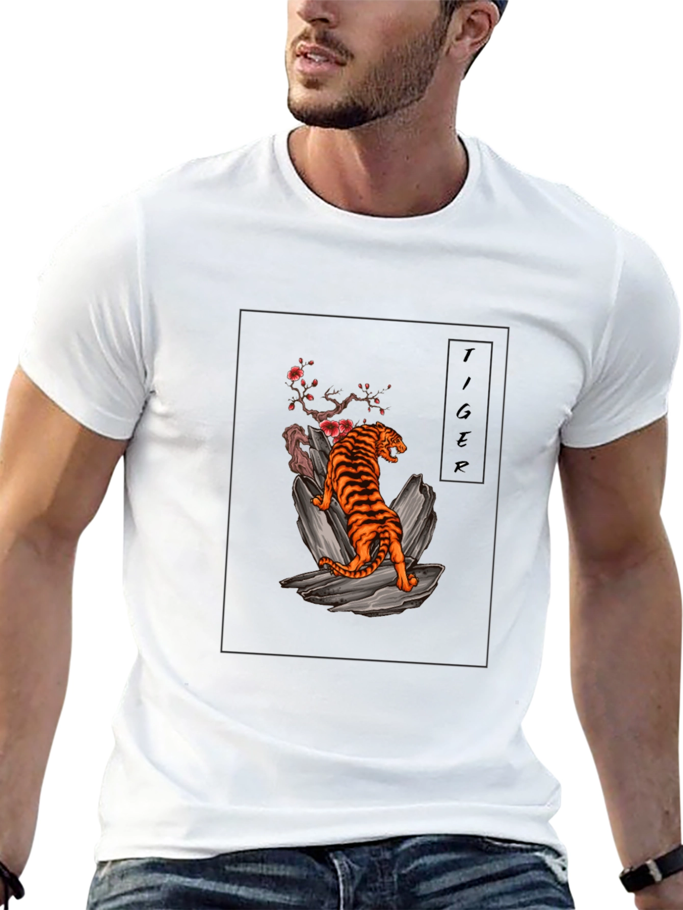 Tiger Graphic Tee - Black Cotton T-Shirt