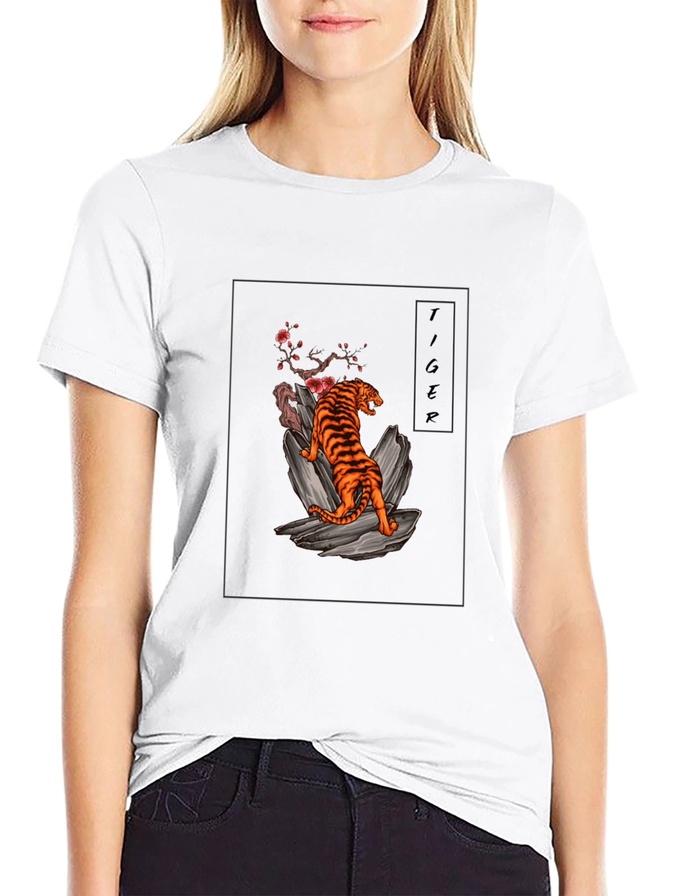 Tiger Graphic Tee - Black Cotton T-Shirt