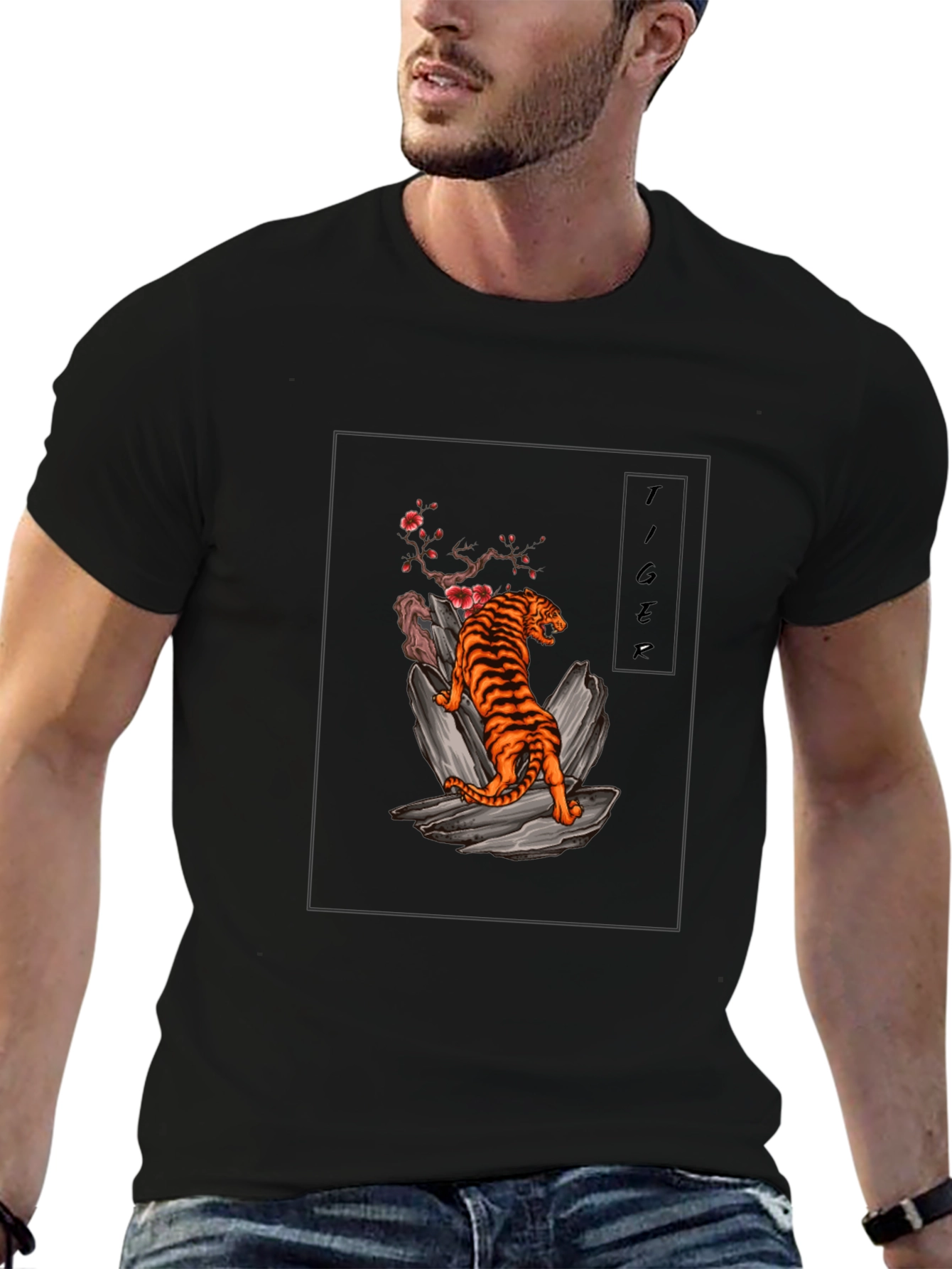 Tiger Graphic Tee - Black Cotton T-Shirt