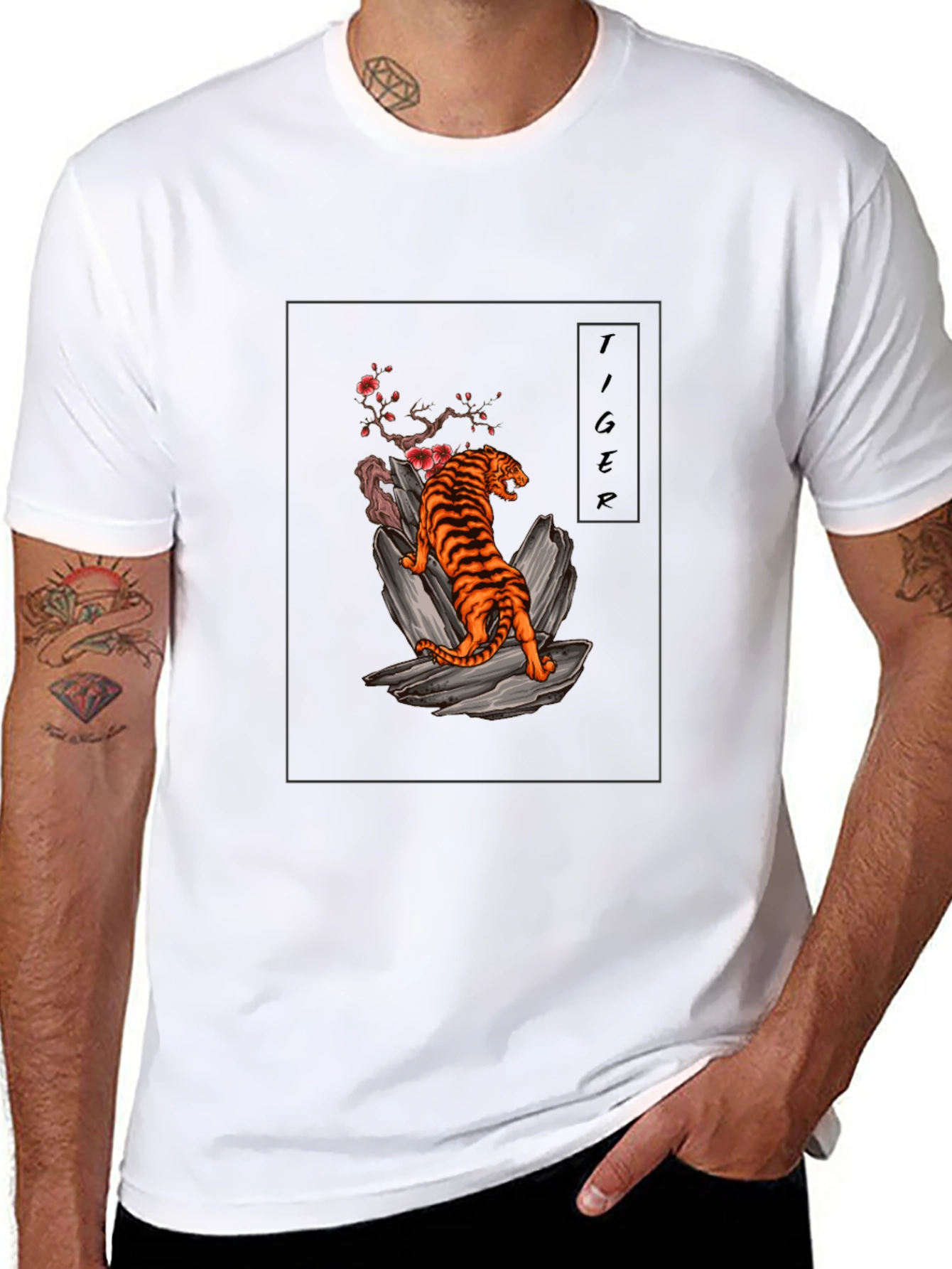 Tiger Graphic Tee - Black Cotton T-Shirt