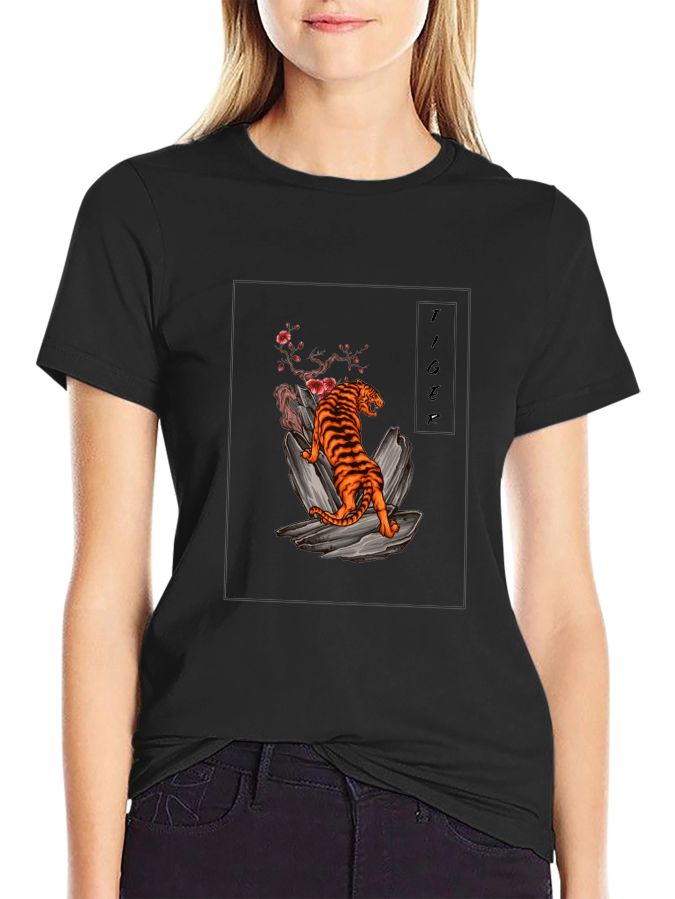 Tiger Graphic Tee - Black Cotton T-Shirt
