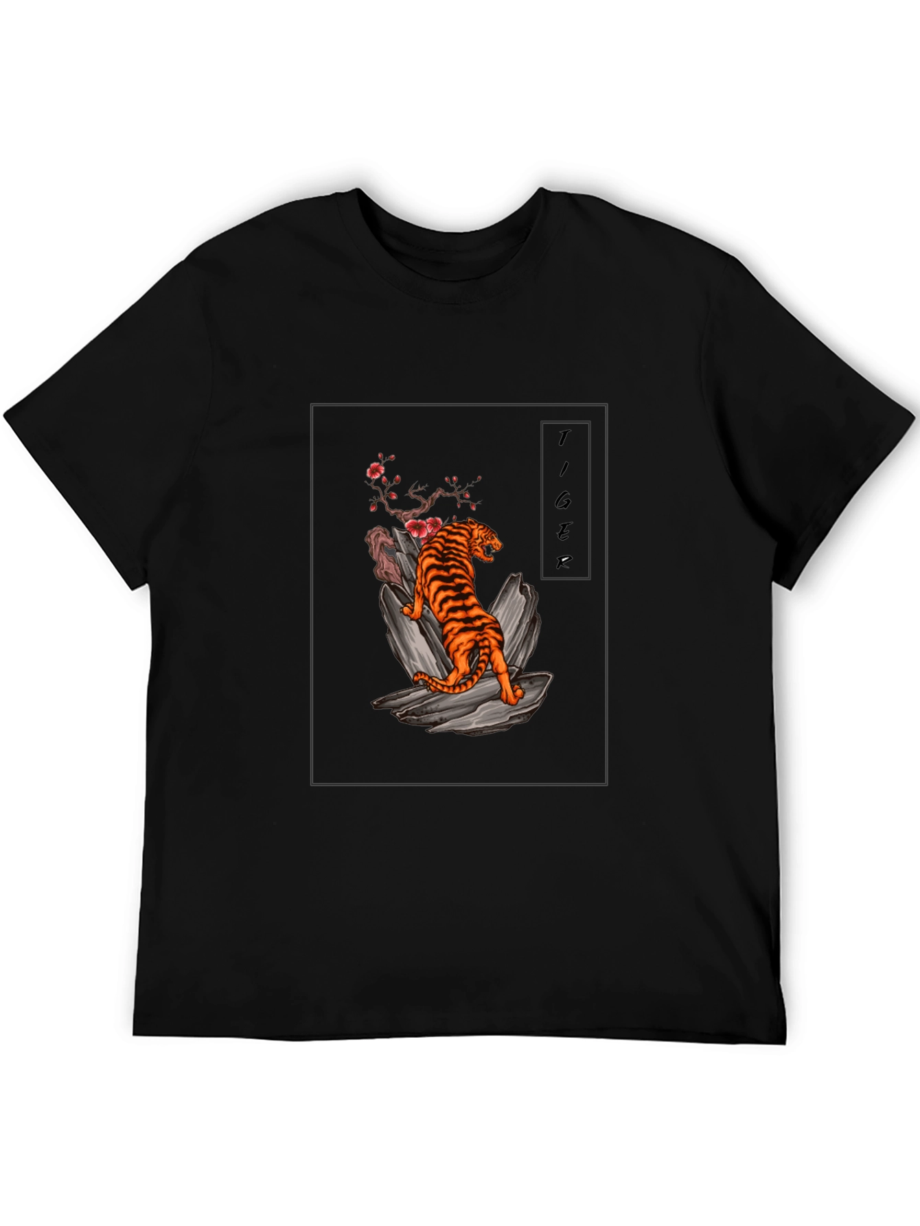 Tiger Graphic Tee - Black Cotton T-Shirt
