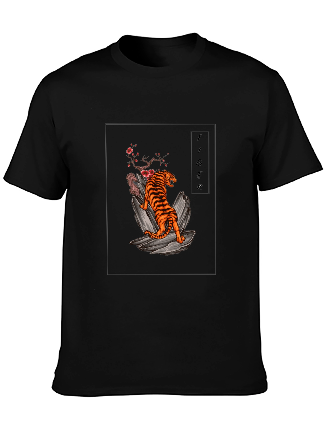 Tiger Graphic Tee - Black Cotton T-Shirt
