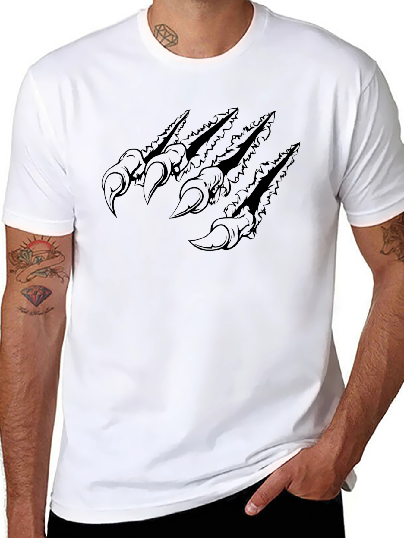 Claw Mark Graphic Tee - Black Cotton T-Shirt