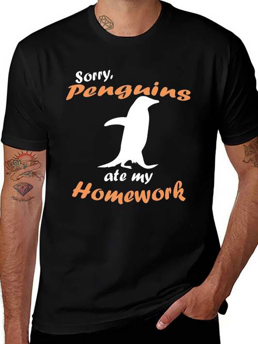 Penguin Ate My Homework Black Graphic Tee