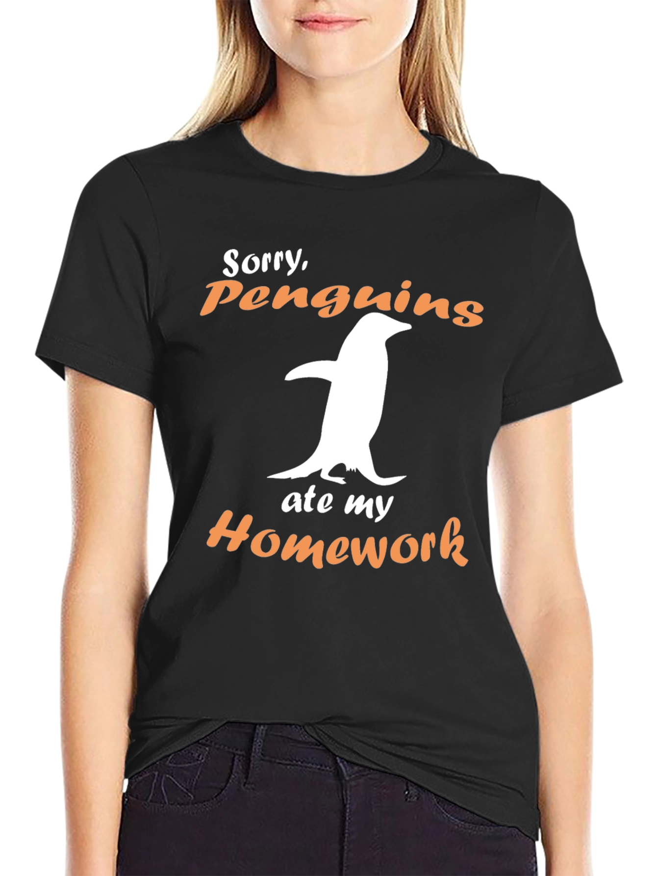 Penguin Ate My Homework Black Graphic Tee
