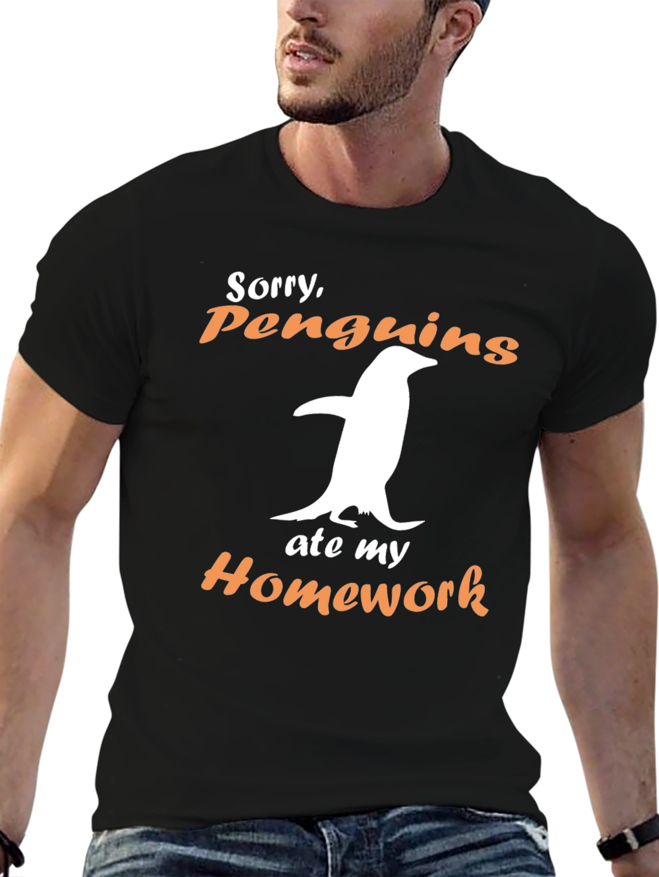 Penguin Ate My Homework Black Graphic Tee
