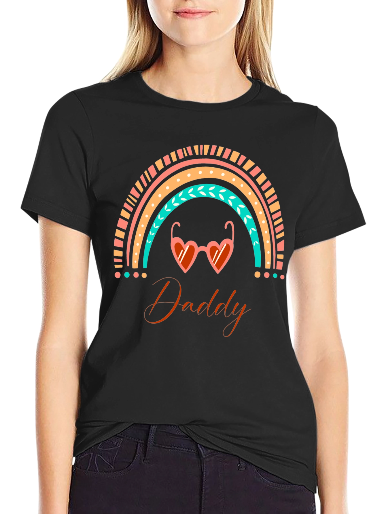 Daddy Rainbow Heart Sunglasses Black T-Shirt