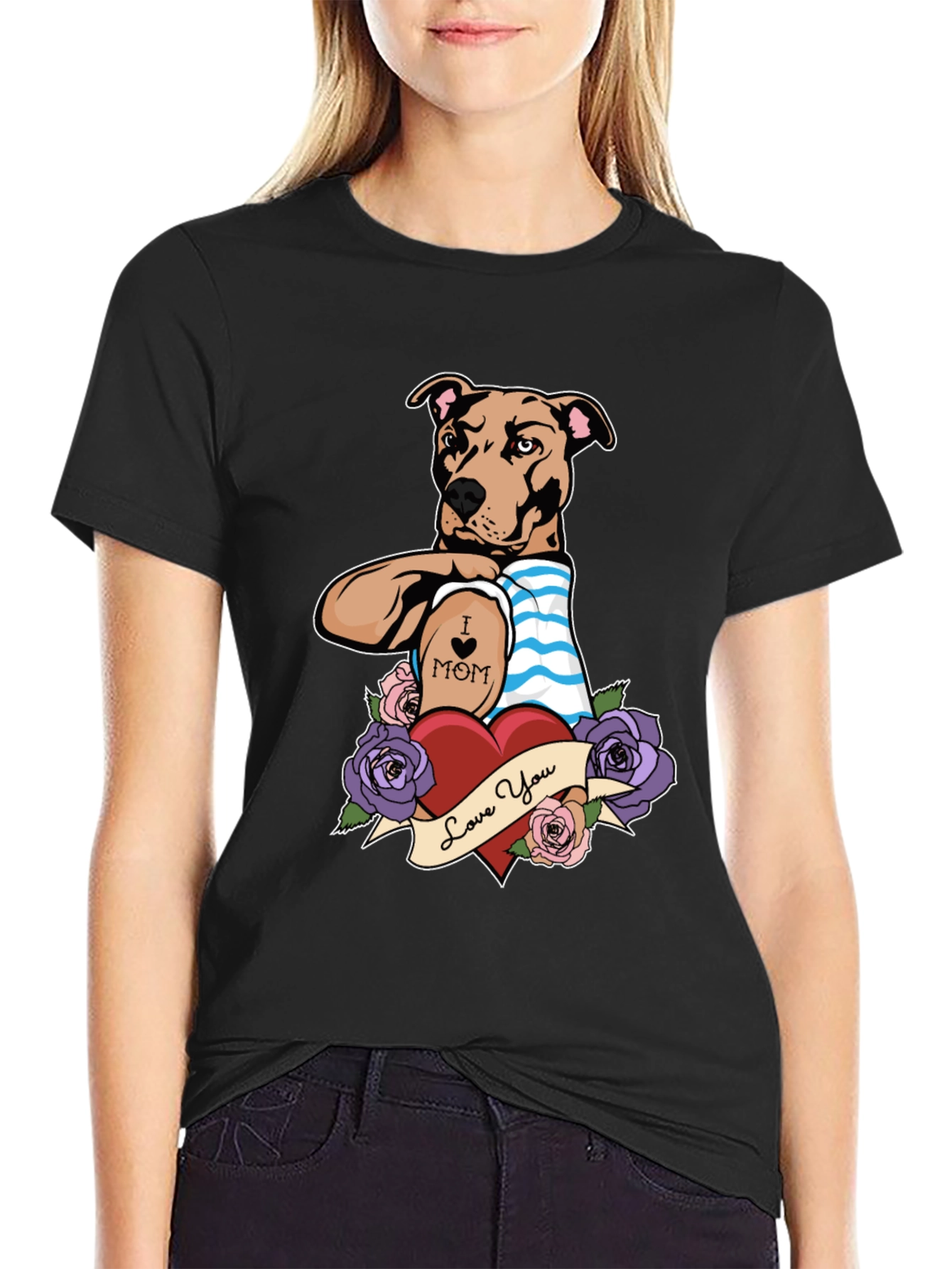 Dog Mom Tattoo T-Shirt - Heart & Roses