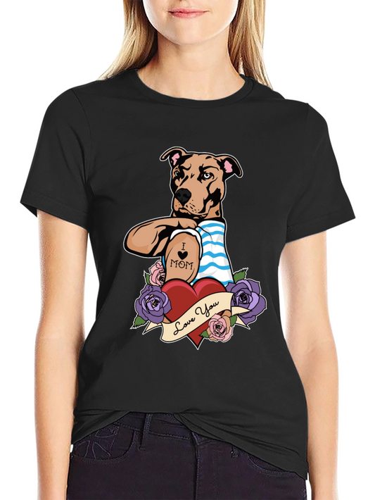 Dog Mom Tattoo T-Shirt - Heart & Roses