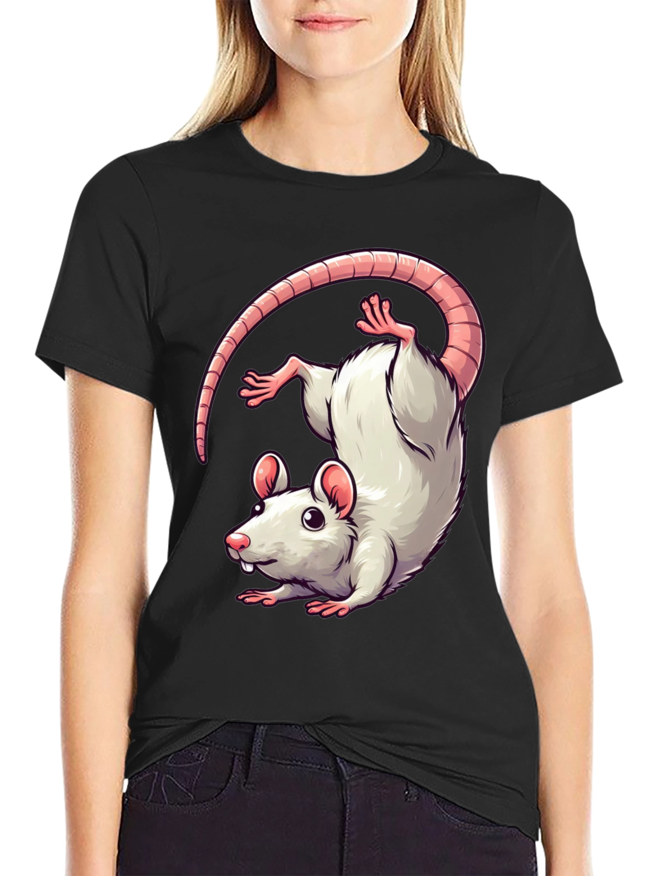 Cute Cartoon Rat Graphic T-Shirt - Unisex Black Tee
