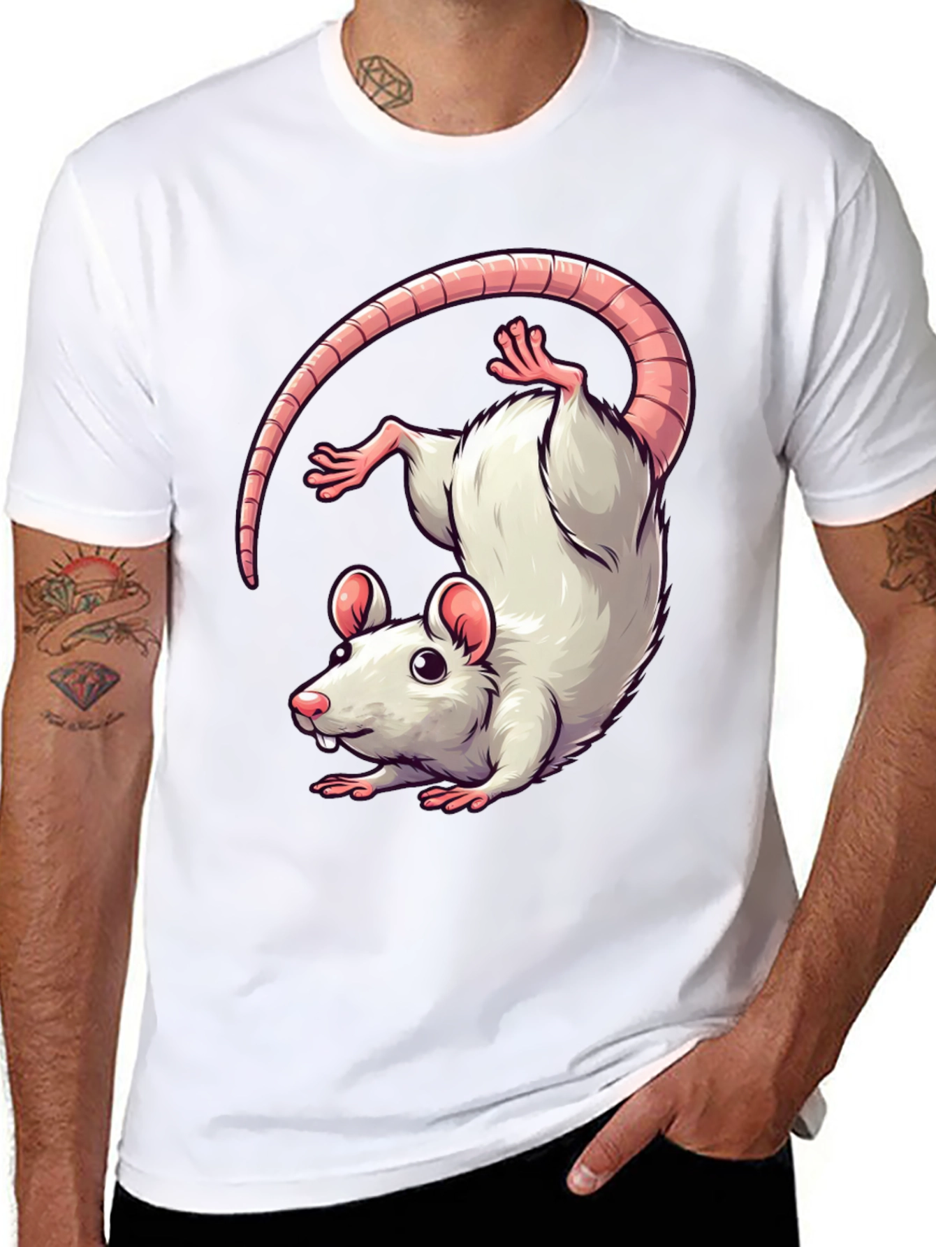 Cute Cartoon Rat Graphic T-Shirt - Unisex Black Tee