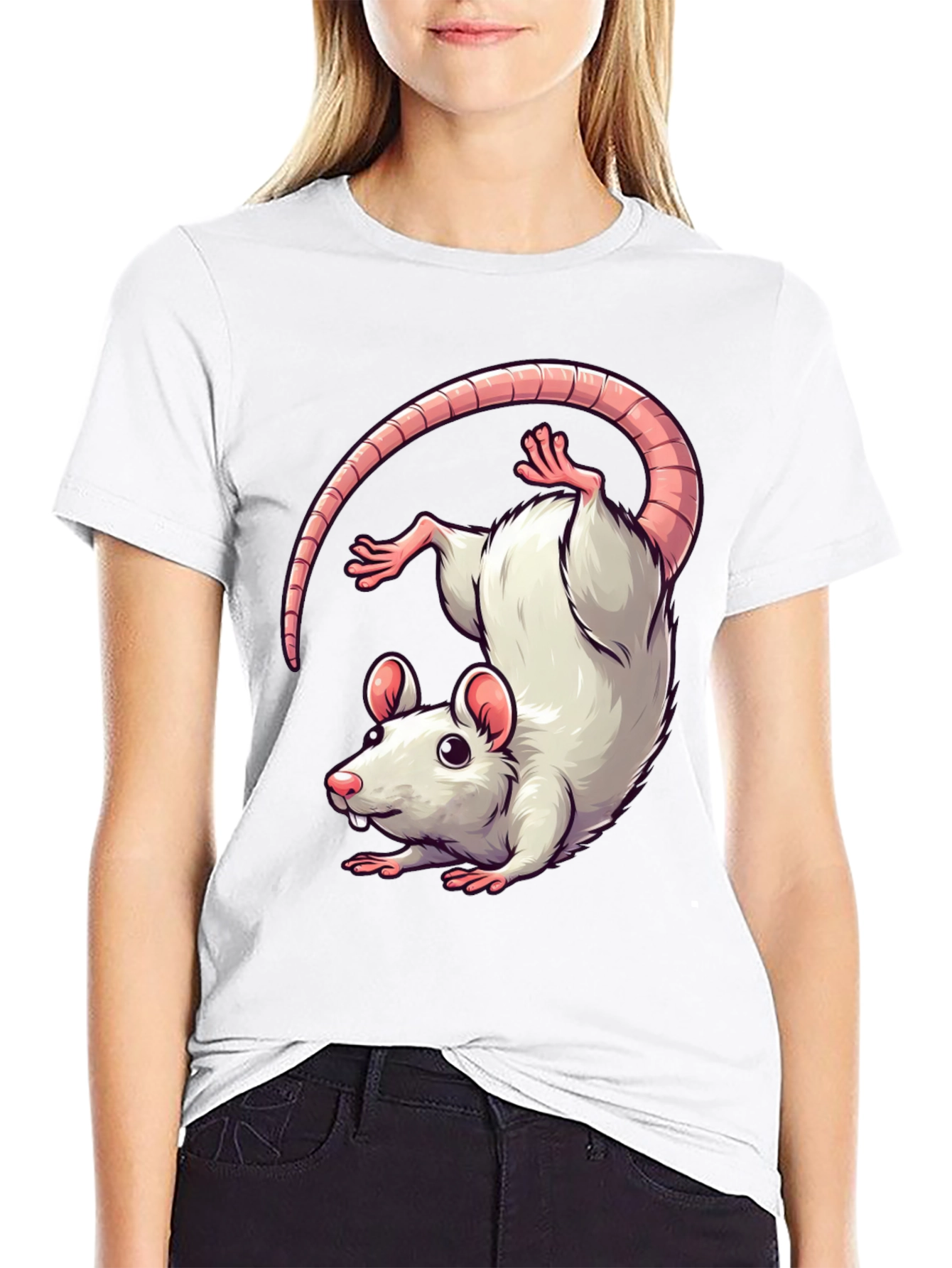 Cute Cartoon Rat Graphic T-Shirt - Unisex Black Tee