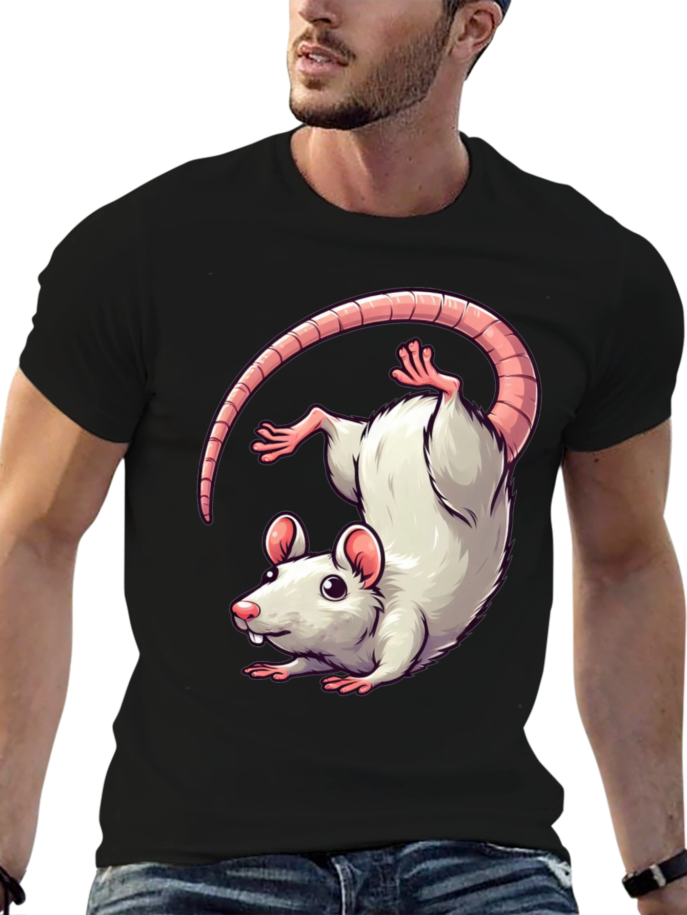 Cute Cartoon Rat Graphic T-Shirt - Unisex Black Tee