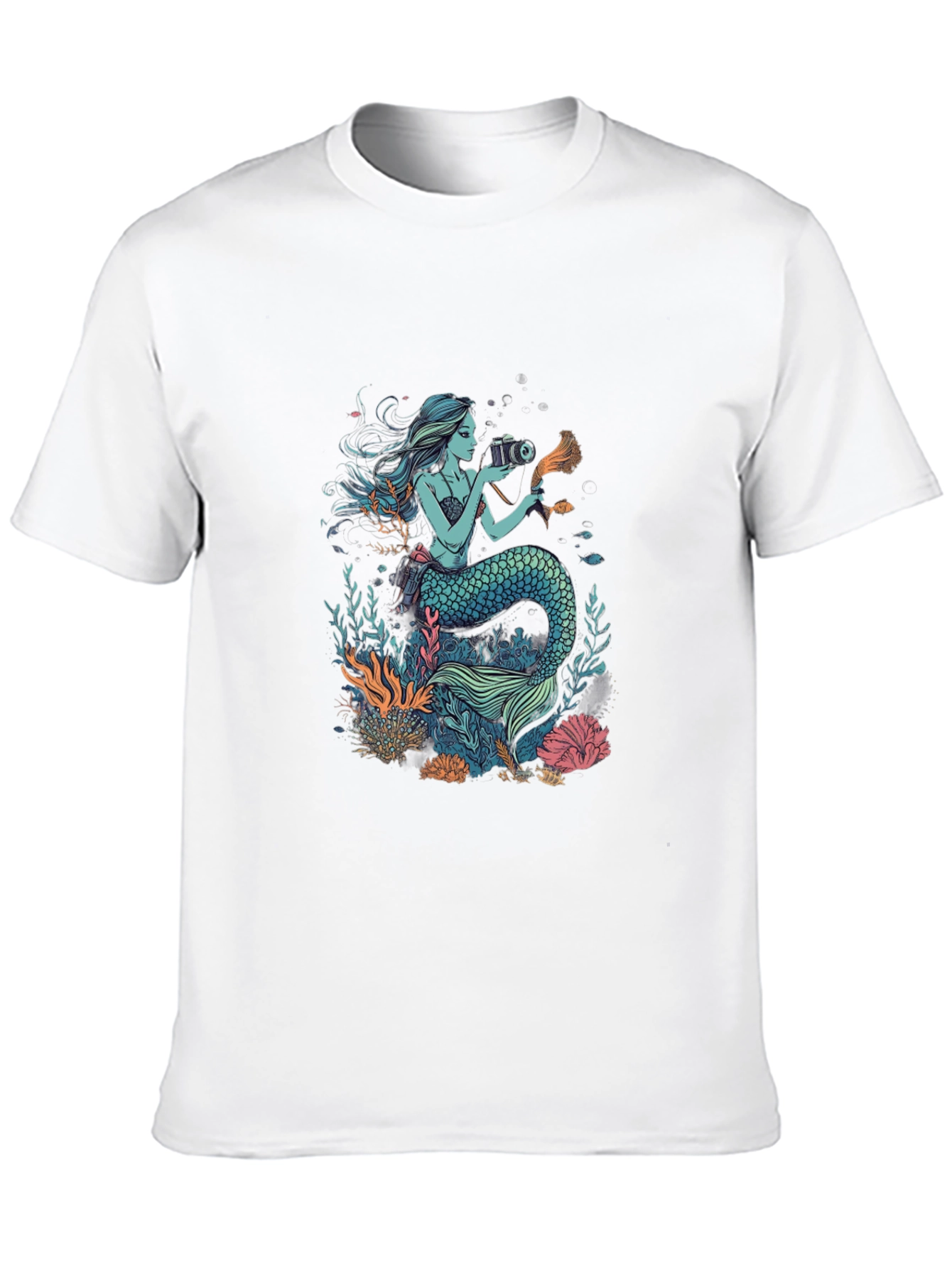 Mermaid Photographer Graphic T-Shirt - Black Cotton