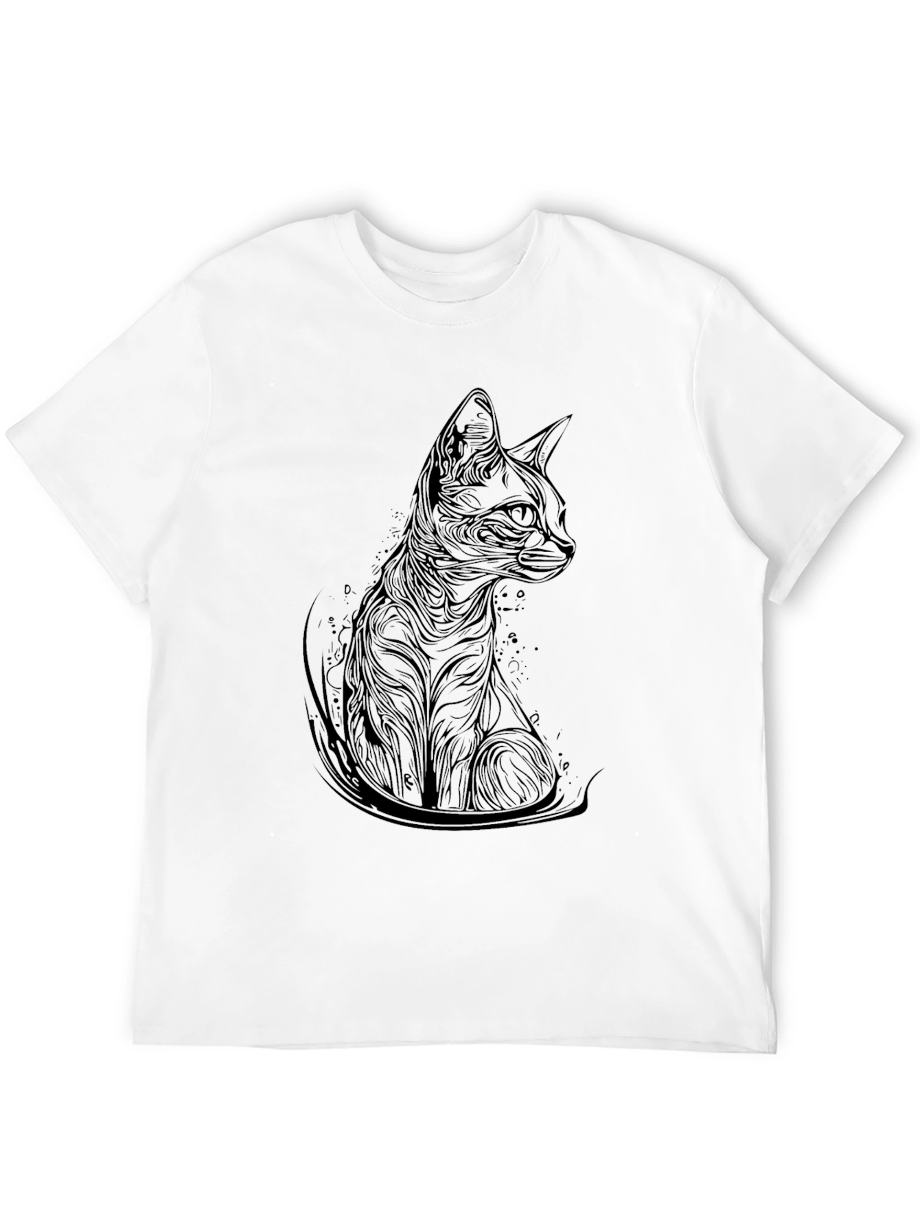 Elegant Cat Print Black T-Shirt - Modern Style
