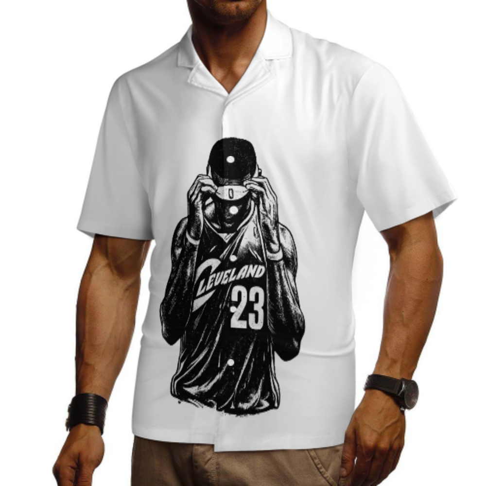 Vintage Basketball Legend Graphic Shirt – Retro Cleveland #23 Streetwear Button-Up Tee for Men(z265)