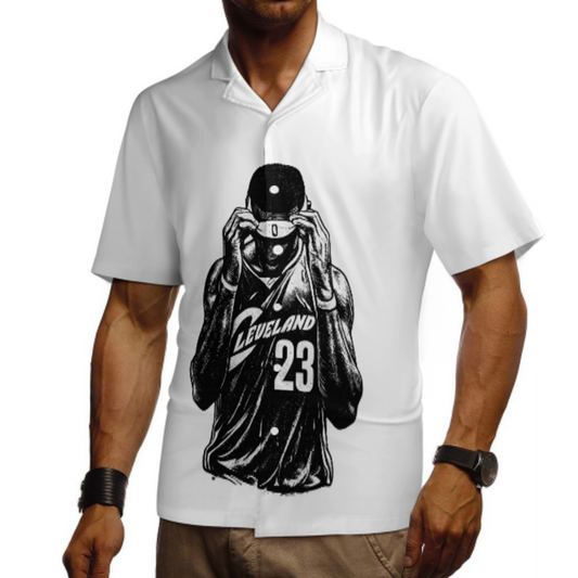 Vintage Basketball Legend Graphic Shirt – Retro Cleveland #23 Streetwear Button-Up Tee for Men(z265)