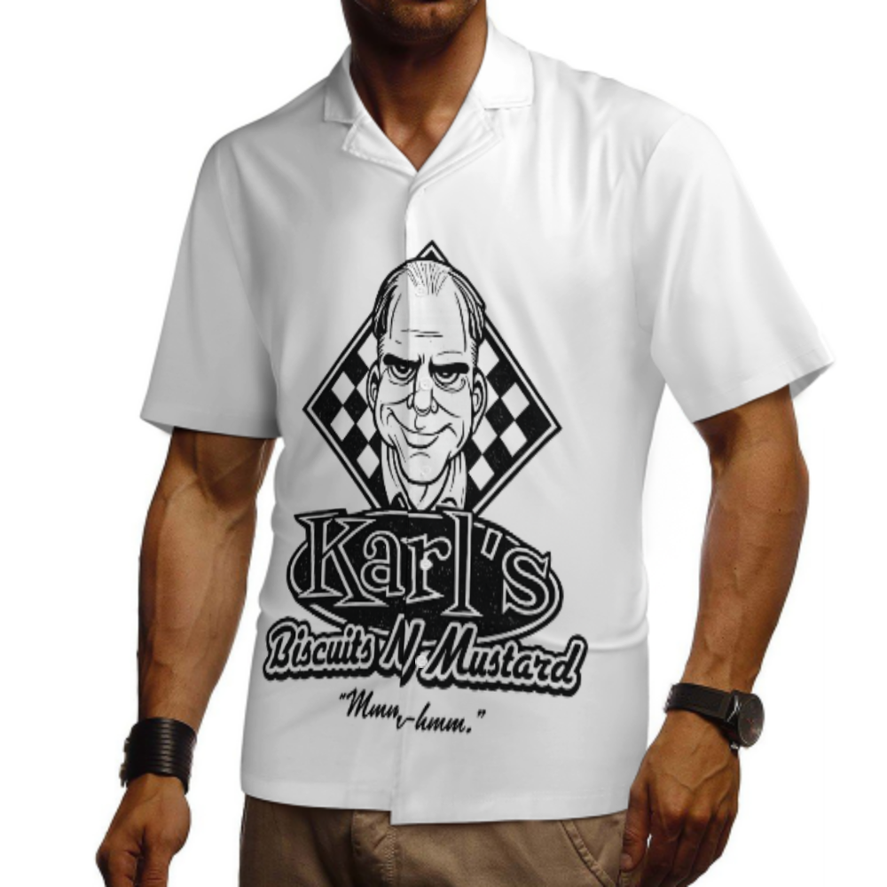 Karl’s Biscuits N Mustard Vintage Graphic Shirt – Retro Funny Diner Style Button-Up Tee for Men(z263)