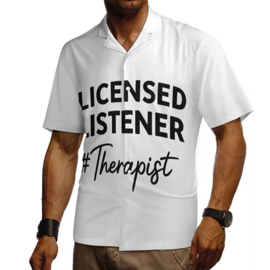 Licensed Listener Therapist Graphic Shirt – Funny Mental Health Support Quote Casual Button-Up Tee(z267)