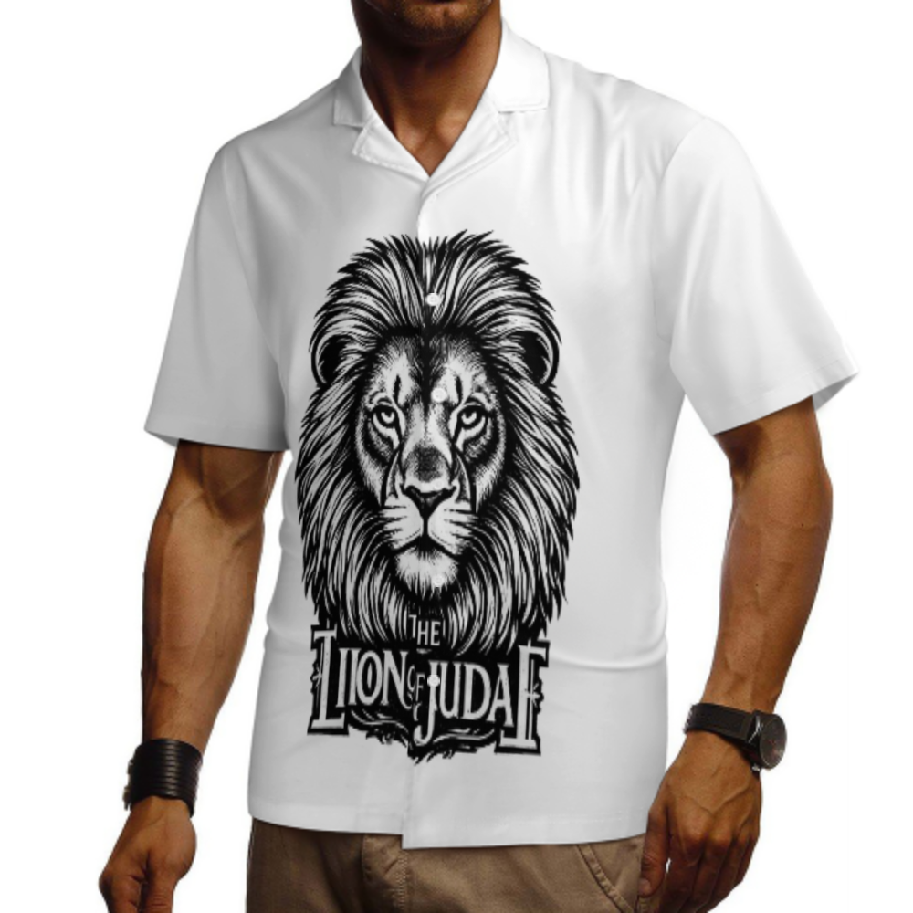 Lion of Judah Christian Graphic Shirt – Faith Inspired Vintage Lion Button-Up Tee for Men(z264)