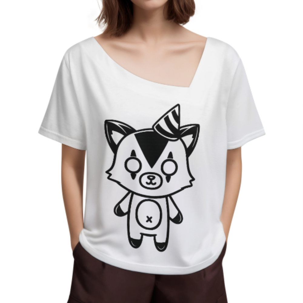 Cute Goth Cartoon Fox Graphic T-Shirt – Kawaii Dark Aesthetic Animal Tee for Trendy Streetwear(z235)